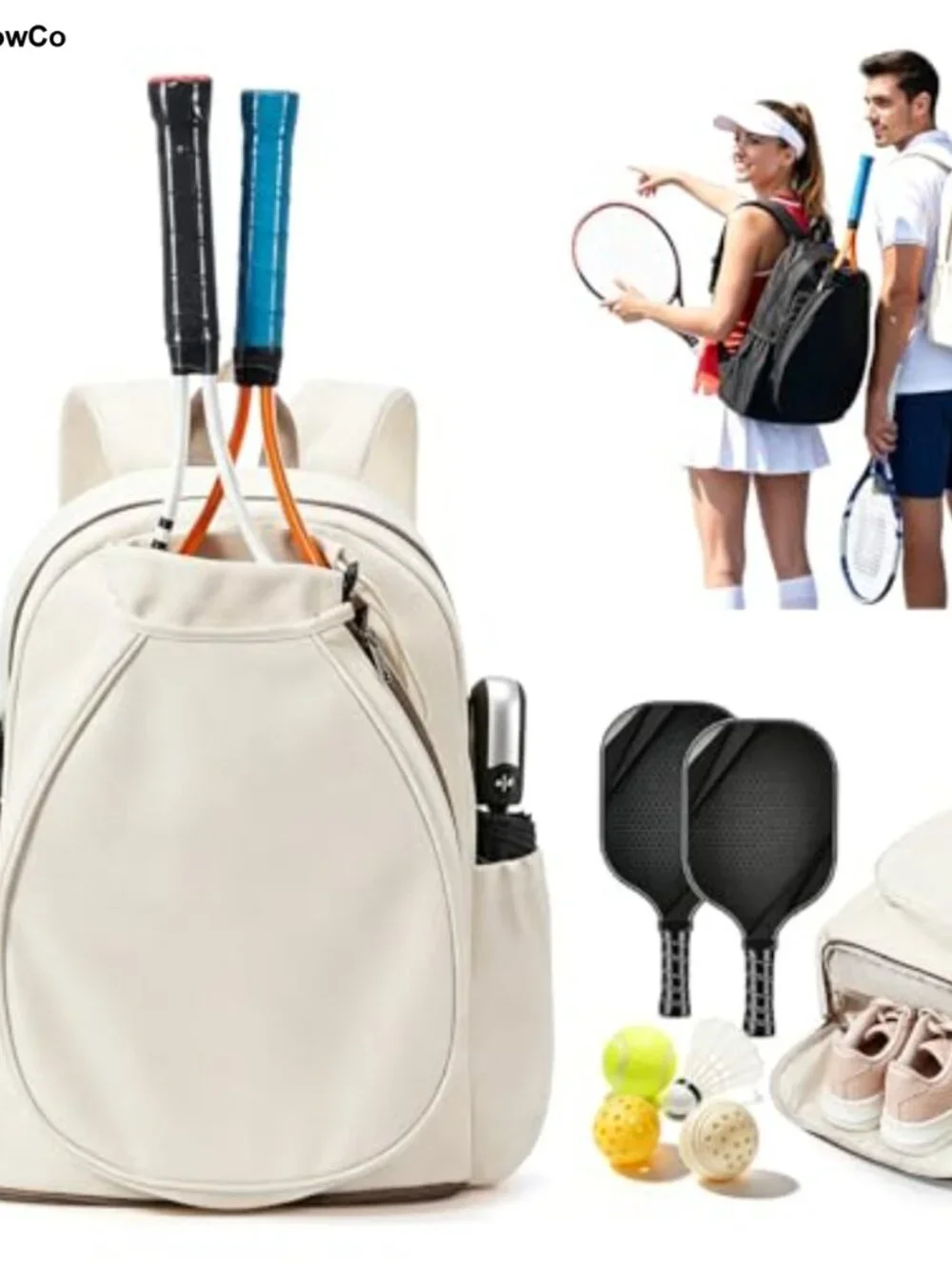 Tennis Backpack Fits 2 Rackets with Shoe Compartment & Wet Pocket, Lightweight